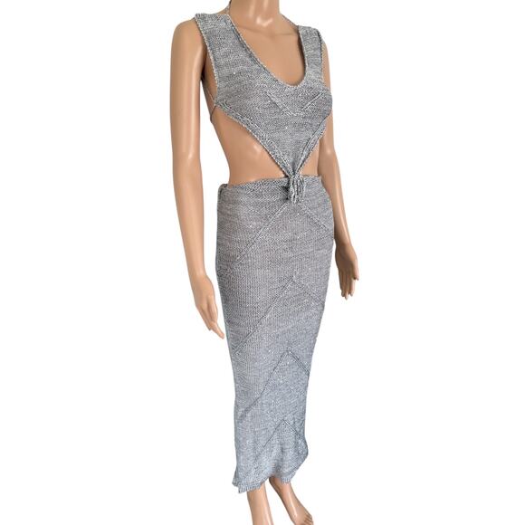 The Relicka Silver Metallic Cutout Backless Maxi Dress Party Club Evening Gown S - Picture 4 of 8